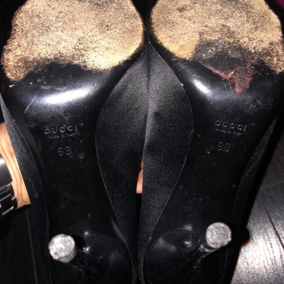 GUCCI CRYSTAL HORSEBIT SATIN PEEP TOE HEELS 39 - Picture 6 of 6